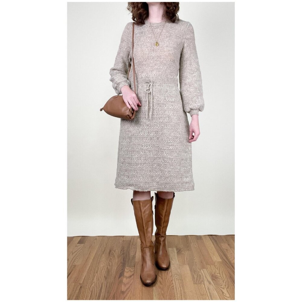 Vintage Icelandic Wool Knit Sweater Midi Dress Fall Winter Long Balloon Sleeve